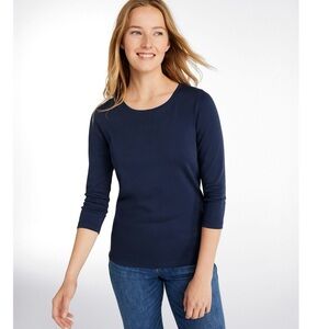 LL Bean Pima Cotton Shaped Tee Three-Quarter Sleeve Jewelneck in Raven Blue sz L